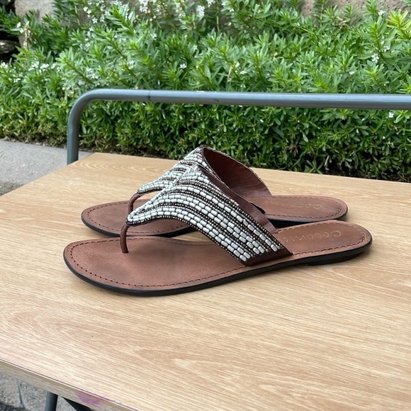 Coconuts Leather Beaded Brown and Beige Sandals Size 9 - Picture 1 of 10